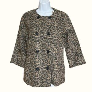Clements Ribeiro Wool Blend Leopard Pattern Brown Black Gray Wool Blend Coat NWT